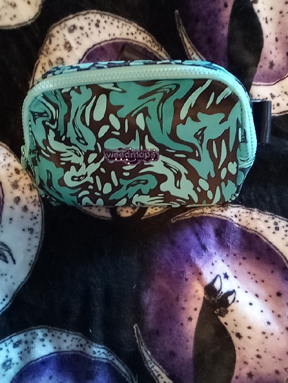 Weedmaps Teal & Brown Printed Zip Pouch